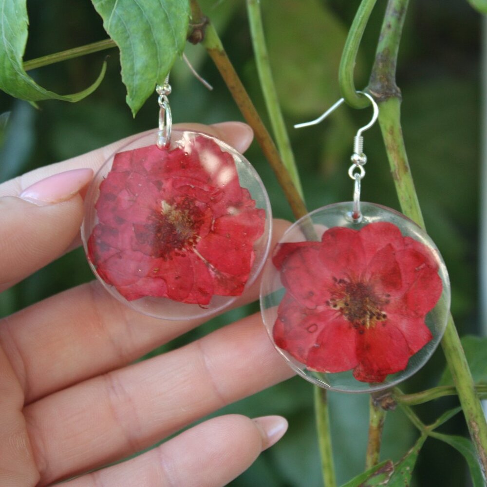 Hand Crafted Resin Earrings with Real Flowers